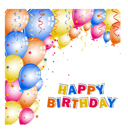 Balloons with confetti happy birthday cards vector 03