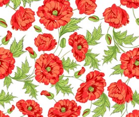 Beautiful poppy seamless pattern set vector 02