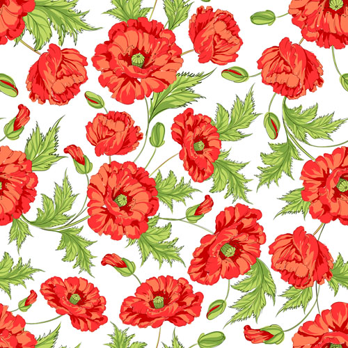 Beautiful poppy seamless pattern set vector 02