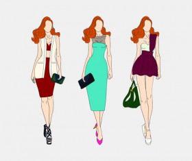 Beautiful with fashion models vector material 01