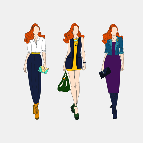 Beautiful with fashion models vector material 03