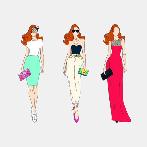 Beautiful with fashion models vector material 04