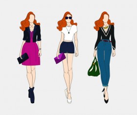Beautiful with fashion models vector material 05