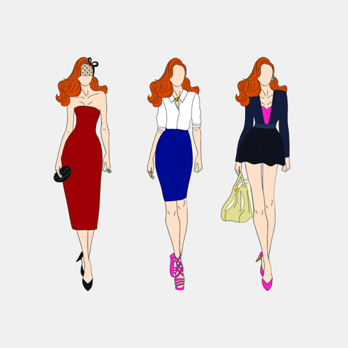 Beautiful with fashion models vector material 07