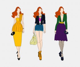 Beautiful with fashion models vector material 08