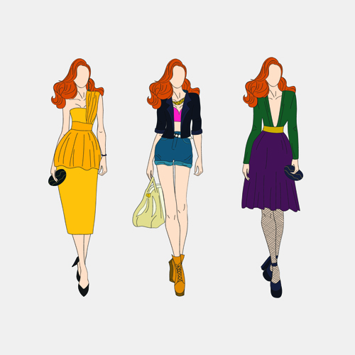 Beautiful with fashion models vector material 08