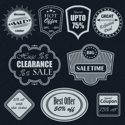 Black big sale badges with labels vector