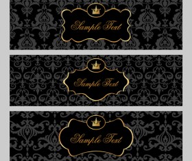 Black pattern floral banner vector set 02