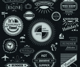 Black summer badges with labels vector material