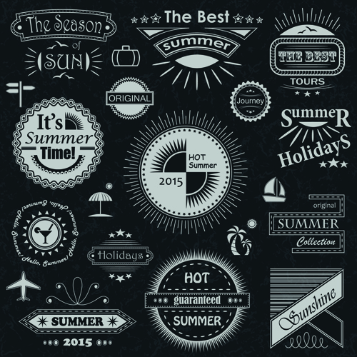 Black summer badges with labels vector material