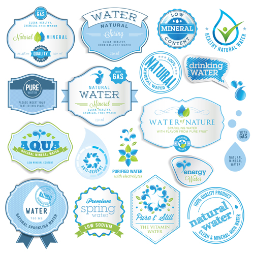 Blue style water labels vector
