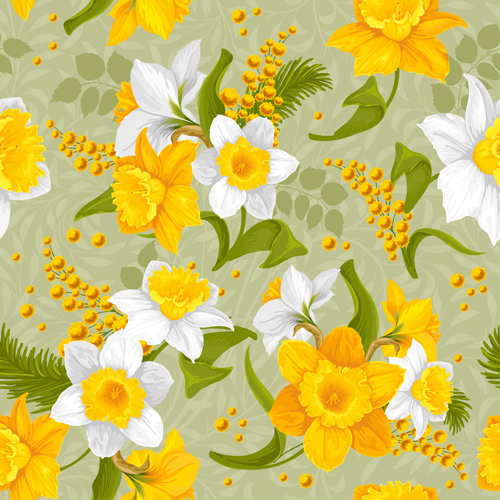 Bright flowers design vector seamless pattern 02
