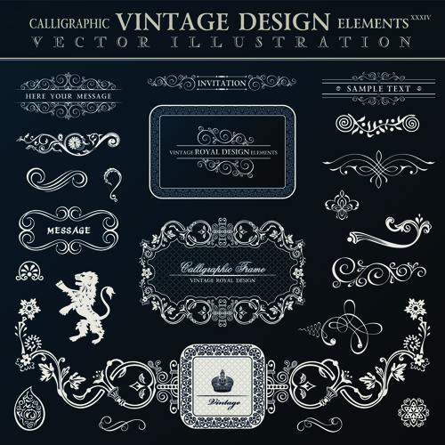 Calligraphic decor vintage elements vector 03