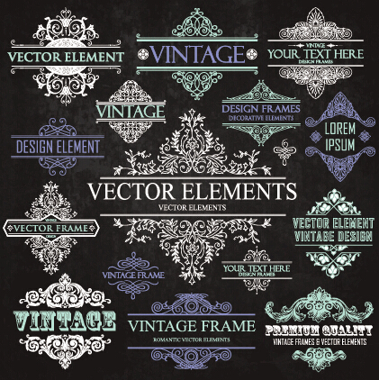 Calligraphic frames with decor elements vintage styles vector 02