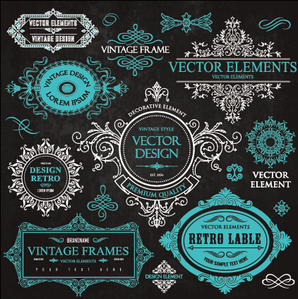 Calligraphic frames with decor elements vintage styles vector 05