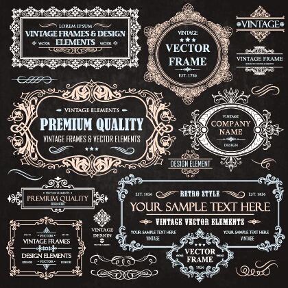 Calligraphic frames with decor elements vintage styles vector 06