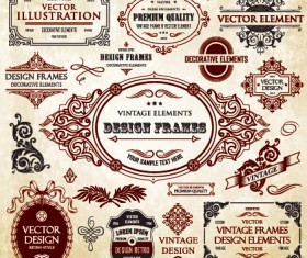 Calligraphic frames with decor elements vintage styles vector 09