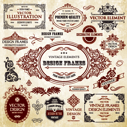Calligraphic frames with decor elements vintage styles vector 09