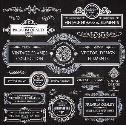 Calligraphic frames with decor elements vintage styles vector 10