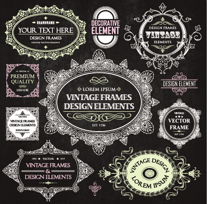 Calligraphic frames with decor elements vintage styles vector 11