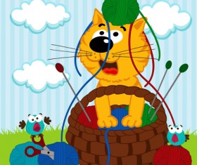 Cartoon cat with bird vectors