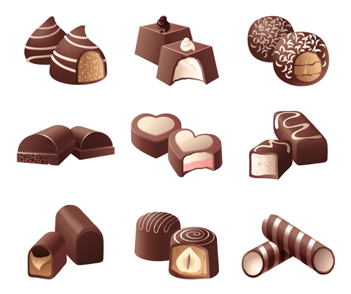 Chocolate sweets icons vector set
