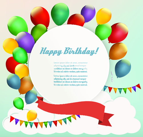 Circle with balloons birthday background vector 01