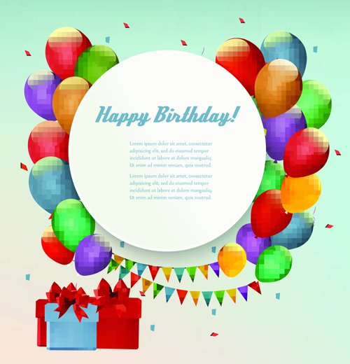 Circle with balloons birthday background vector 02