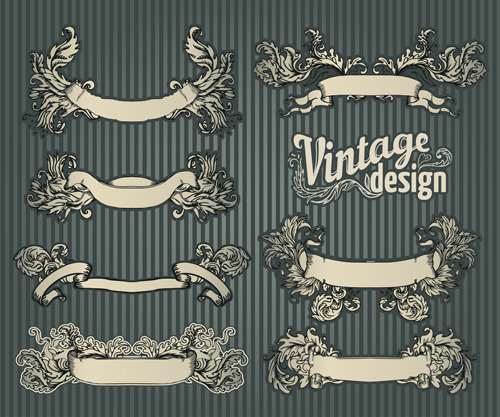 Classical styles ribbons vector set 02