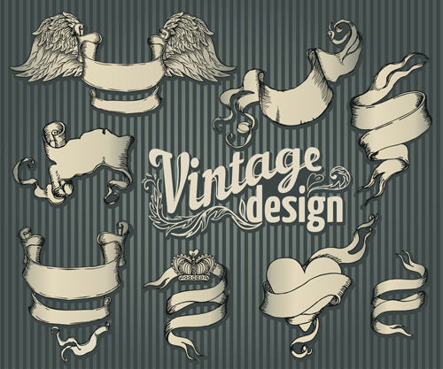 Classical styles ribbons vector set 03