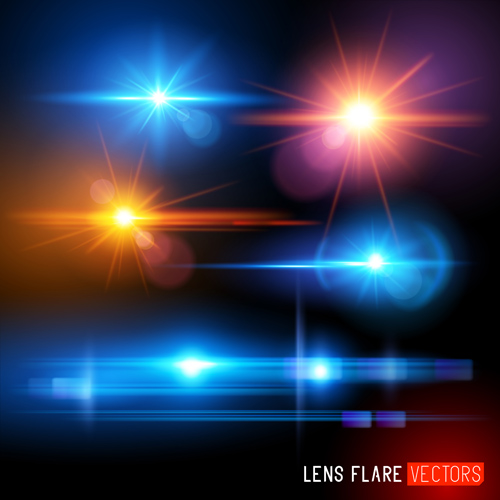 Colored light special effects vectors set 01