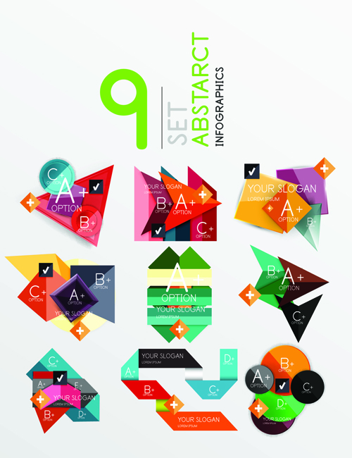 Colored origami infographic elements illustration vector 08