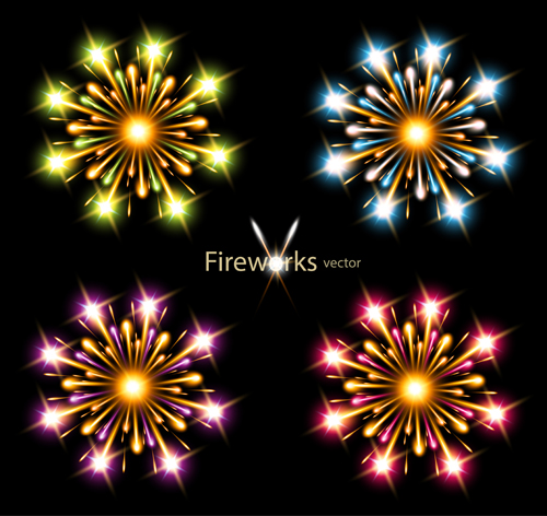 Colorful fireworks holiday illustration vector set 03