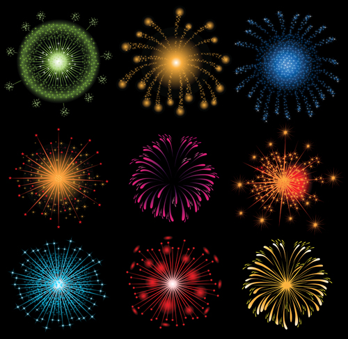 Colorful fireworks holiday illustration vector set 04