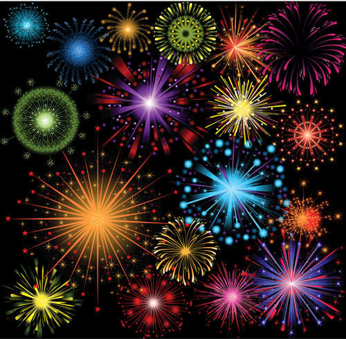 Colorful fireworks holiday illustration vector set 05