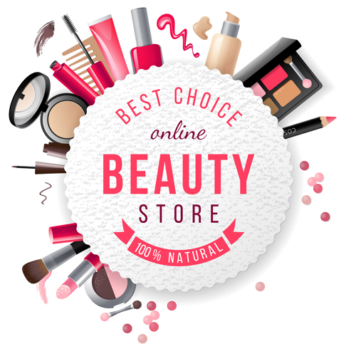 Cosmetic with beauty background vector 01