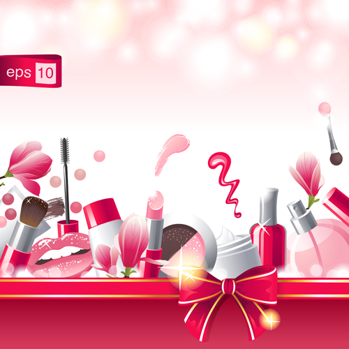 Cosmetic with beauty background vector 02