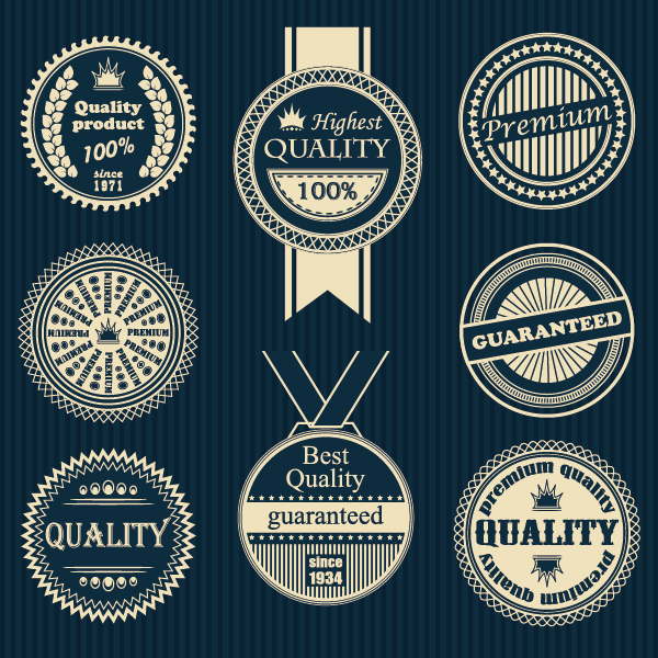 Creative premium quality round labels with badge vector