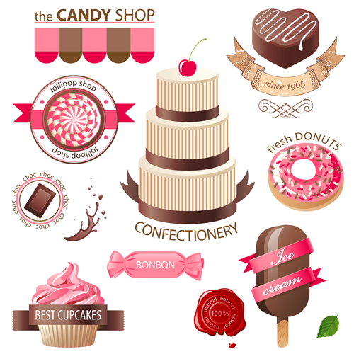 Cupcakes labels with sweet vector material