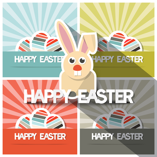 Cute animal with easter cards vector 03