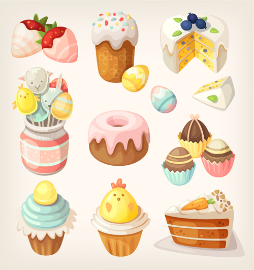 Cute cake with sweets vector
