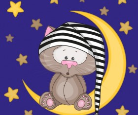 Cute cat with moon and star vector