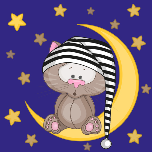 Cute cat with moon and star vector
