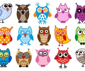 Cute owls icons vector material