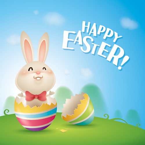 Cute rabbit with easter background vector 01