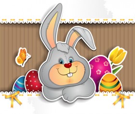 Cute rabbit with easter background vector 02