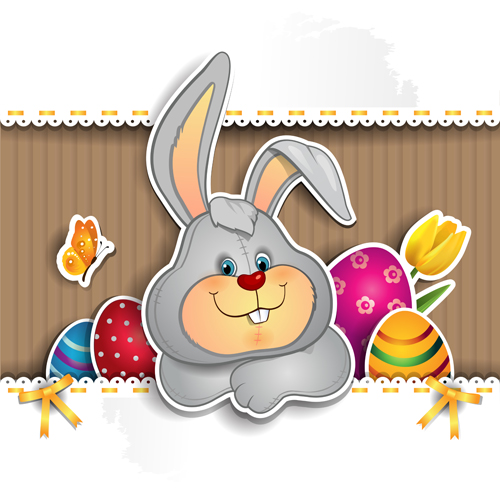Cute rabbit with easter background vector 02