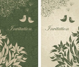 Dark green floral vintage invitation cards vector 01