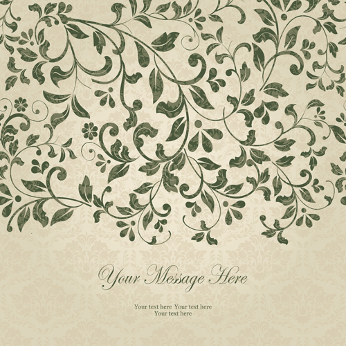 Dark green floral vintage invitation cards vector 02