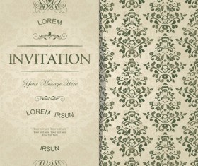 Dark green floral vintage invitation cards vector 03